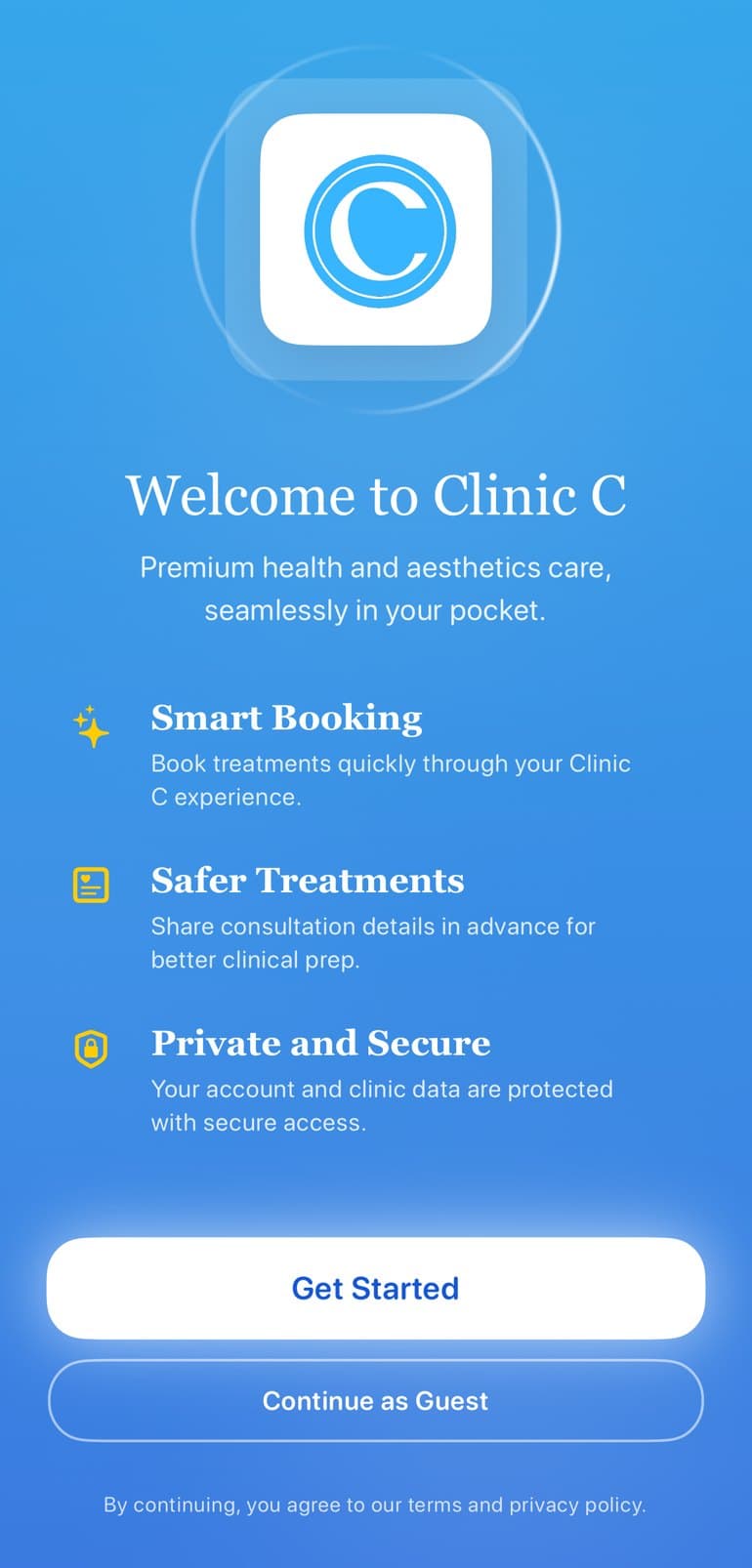 Clinic C app welcome screen